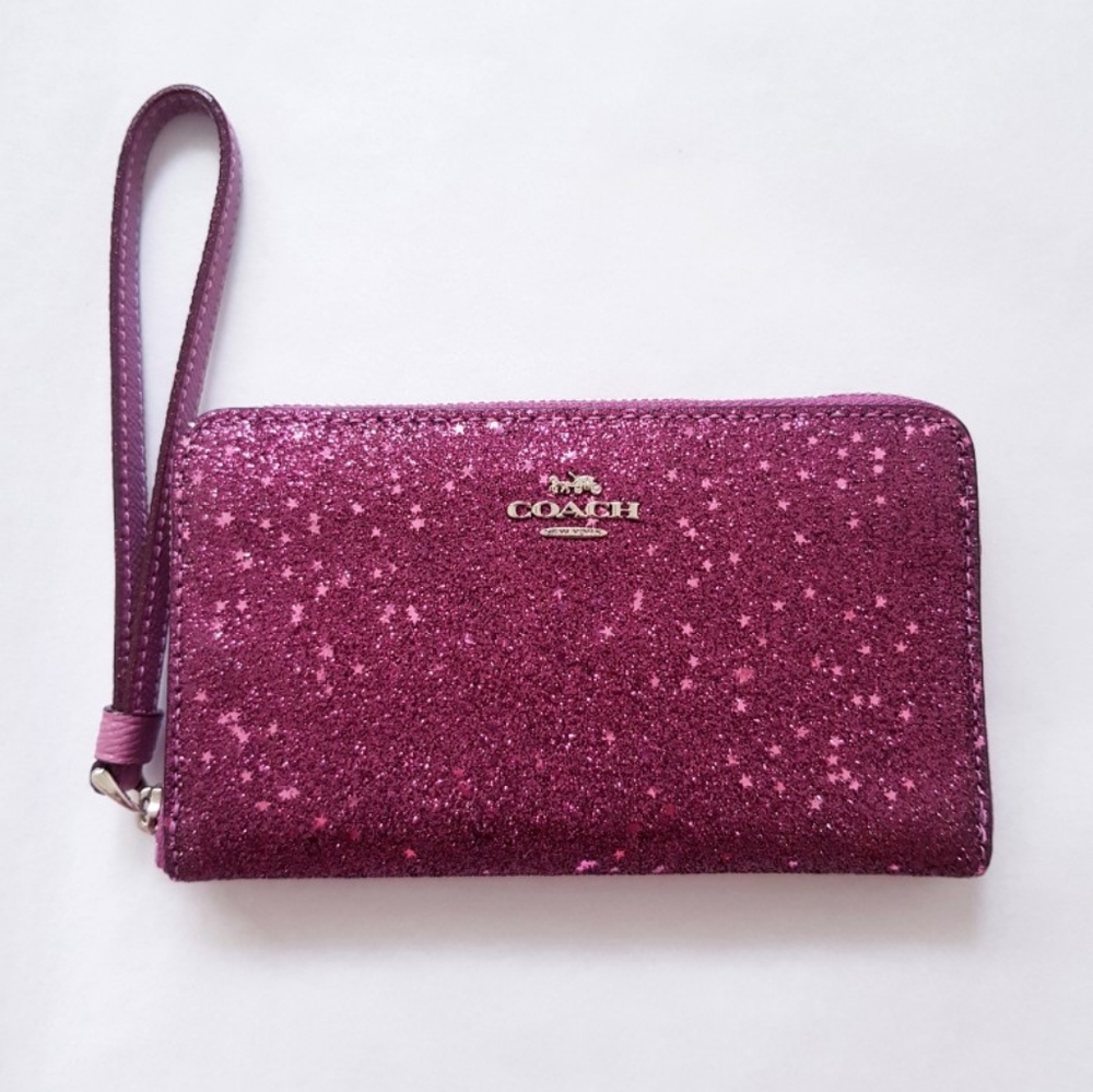 COACH Star Glitter wristlett zip around wallet NEW